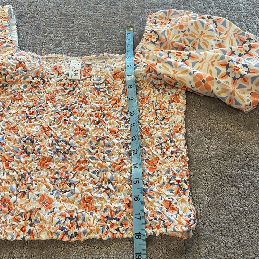 Anthropologie Dolan Multicolor Floral Off-Shoulder Textured Blouse,Puff Sleeve,M - Picture 9 of 13